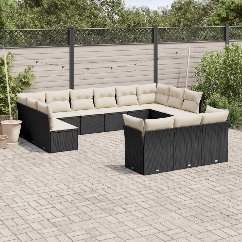 Sofasæt til haven 13 dele med hynder polyrattan sort billede