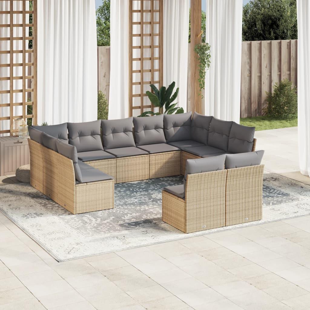 Sofasæt til haven 11 dele med hynder polyrattan beige