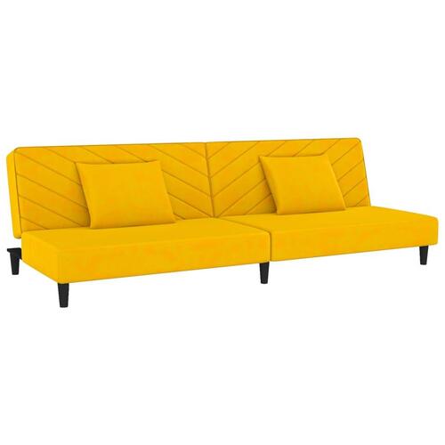 2-personers sovesofa med 2 puder fløjl gul