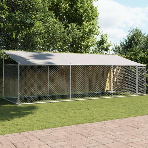 Hundegård med tag og låge 6x2x2 m galvaniseret stål grå