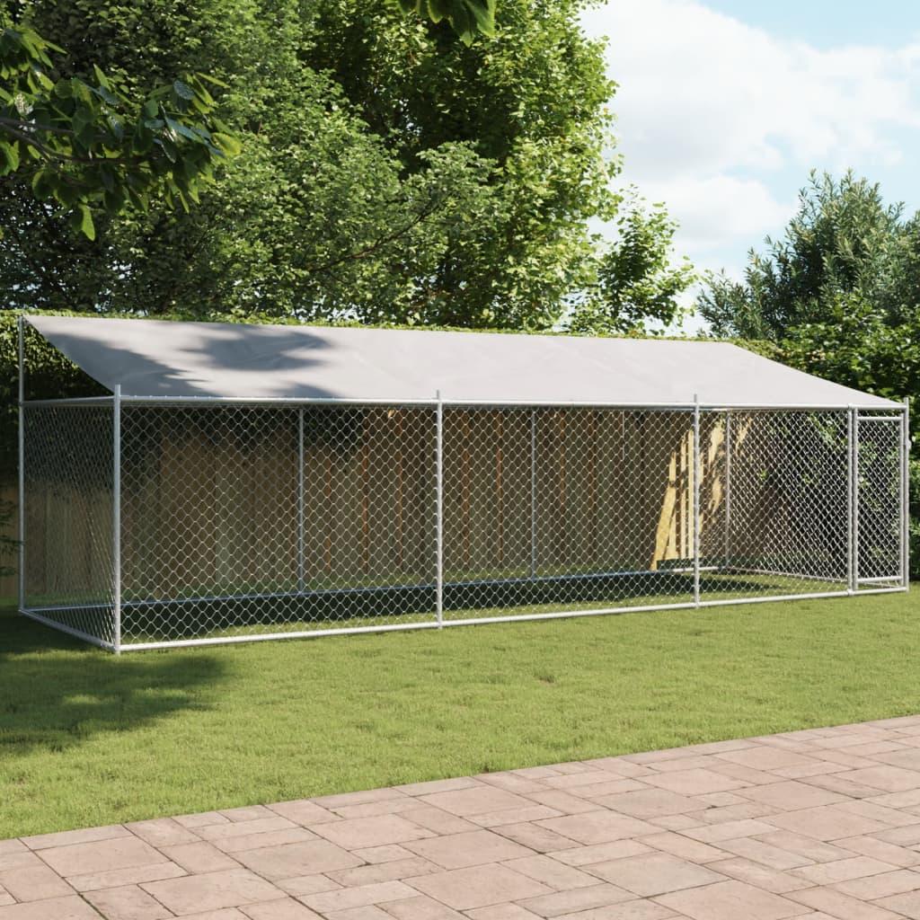Hundegård med tag og låge 6x2x2 m galvaniseret stål grå