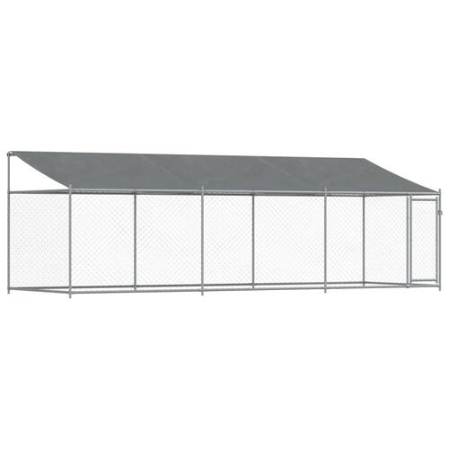 Hundegård med tag og låge 6x2x2 m galvaniseret stål grå