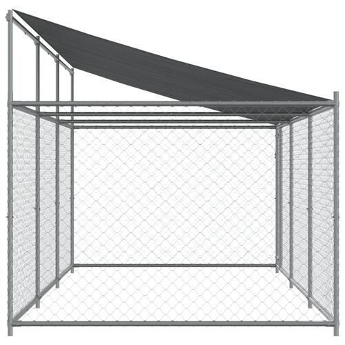 Hundegård med tag og låge 6x2x2 m galvaniseret stål grå