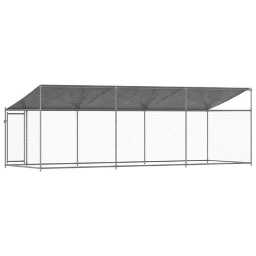 Hundegård med tag og låge 6x2x2 m galvaniseret stål grå