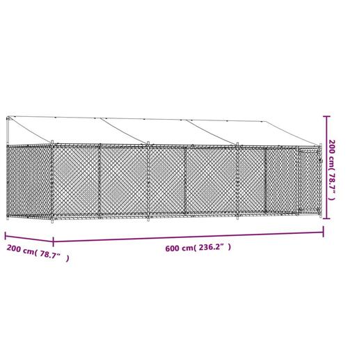 Hundegård med tag og låge 6x2x2 m galvaniseret stål grå