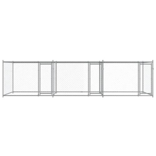 Hundegård med låge 6x2x1,5 m galvaniseret stål grå