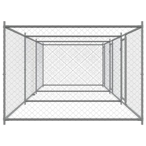 Hundegård med låge 6x2x1,5 m galvaniseret stål grå