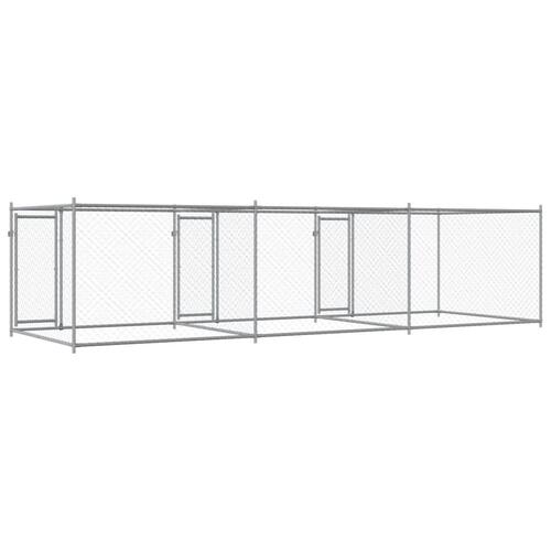 Hundegård med låge 6x2x1,5 m galvaniseret stål grå