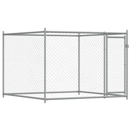 Hundegård med låge 6x2x1,5 m galvaniseret stål grå