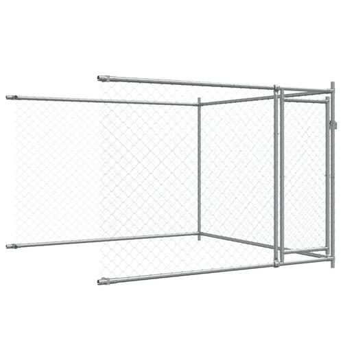 Hundegård med låge 6x2x1,5 m galvaniseret stål grå