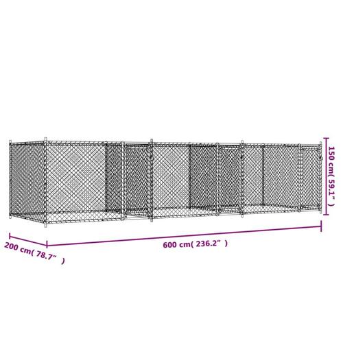 Hundegård med låge 6x2x1,5 m galvaniseret stål grå