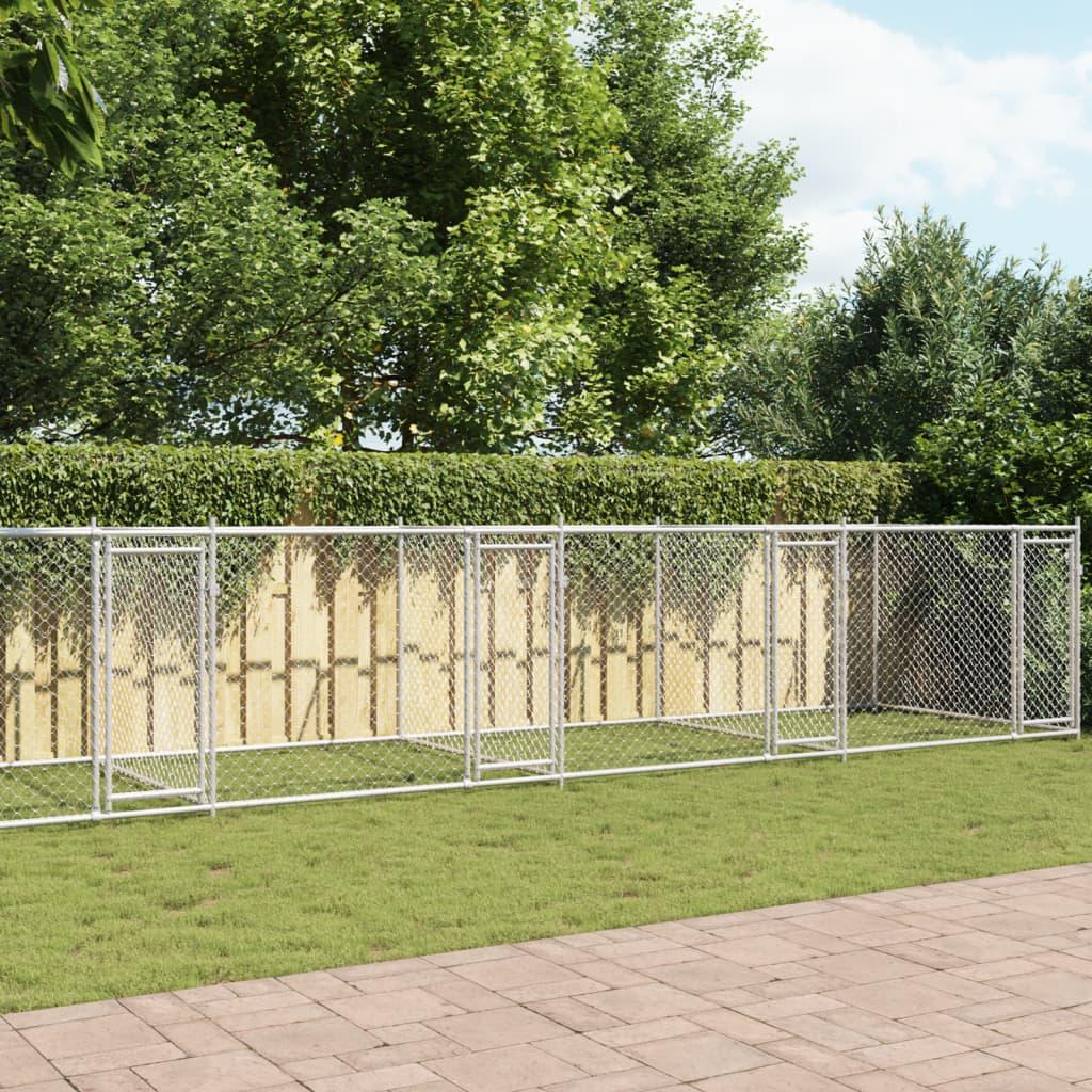 Hundegård med låger 10x2x1,5 m galvaniseret stål grå