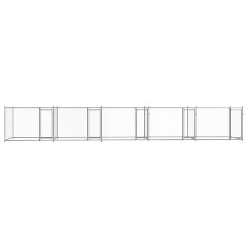 Hundegård med låger 10x2x1,5 m galvaniseret stål grå