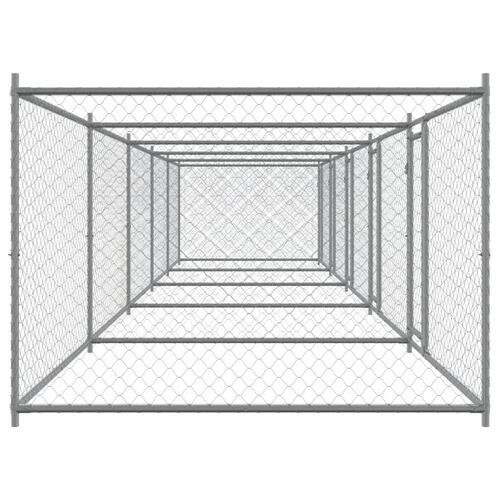 Hundegård med låger 10x2x1,5 m galvaniseret stål grå