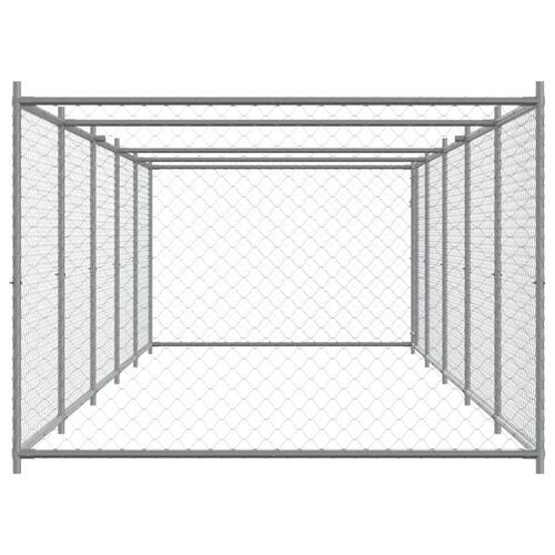 Hundegård med låge 10x2x1,5 m galvaniseret stål grå