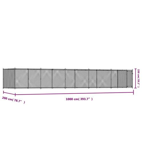Hundegård med låge 10x2x1,5 m galvaniseret stål grå