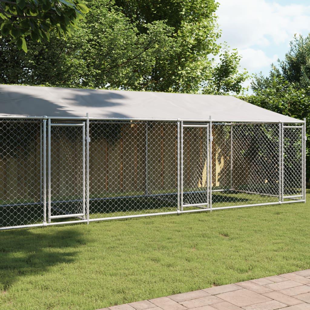 Hundegård med tag og låger 8x2x2 m galvaniseret stål grå