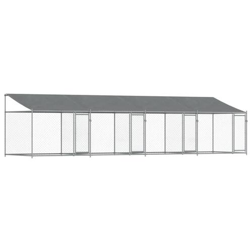 Hundegård med tag og låger 8x2x2 m galvaniseret stål grå