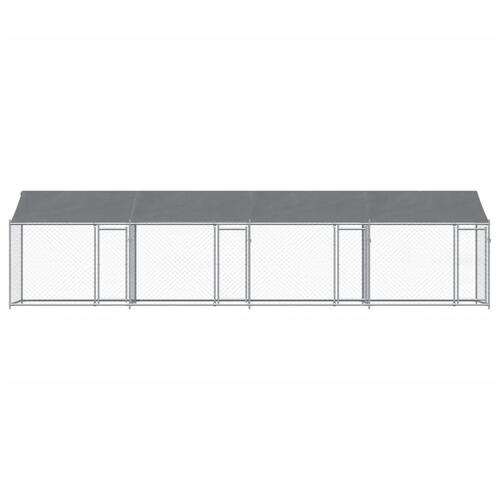 Hundegård med tag og låger 8x2x2 m galvaniseret stål grå