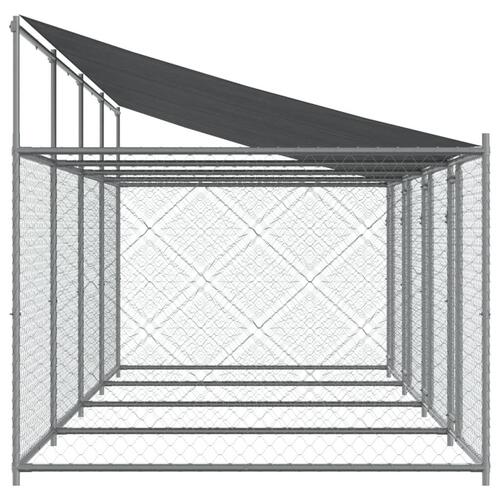 Hundegård med tag og låger 8x2x2 m galvaniseret stål grå