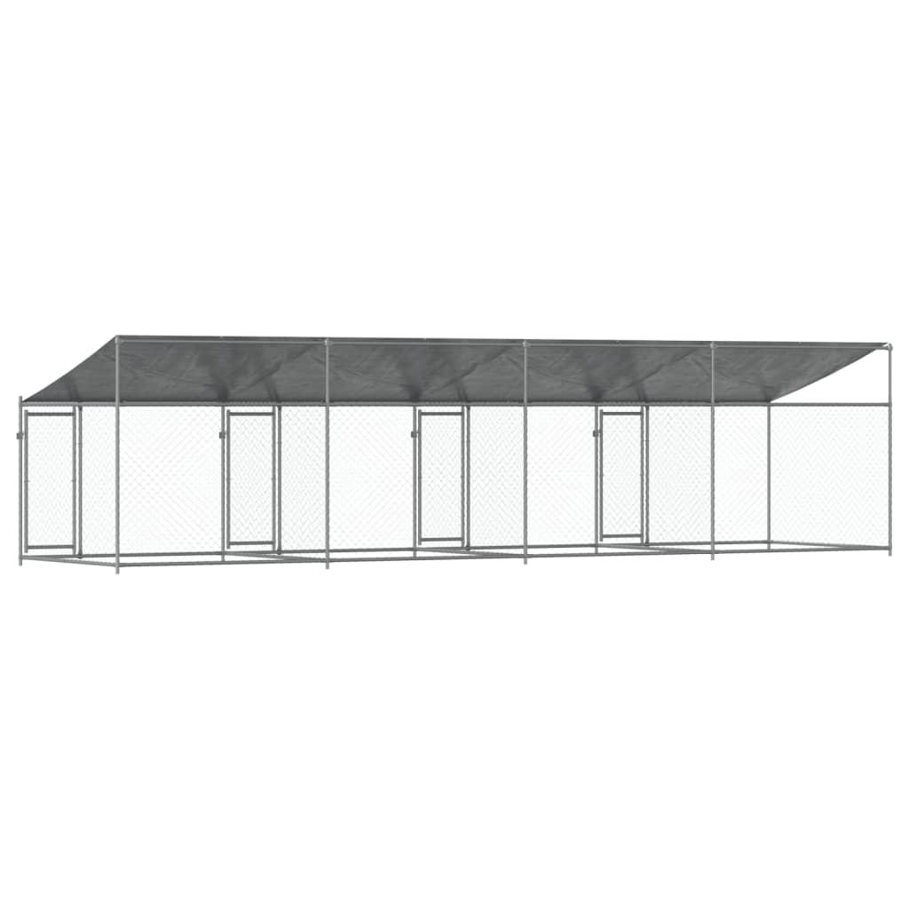 Hundegård med tag og låger 8x2x2 m galvaniseret stål grå