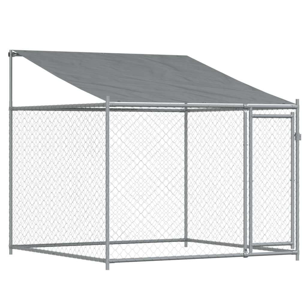 Hundegård med tag og låger 8x2x2 m galvaniseret stål grå