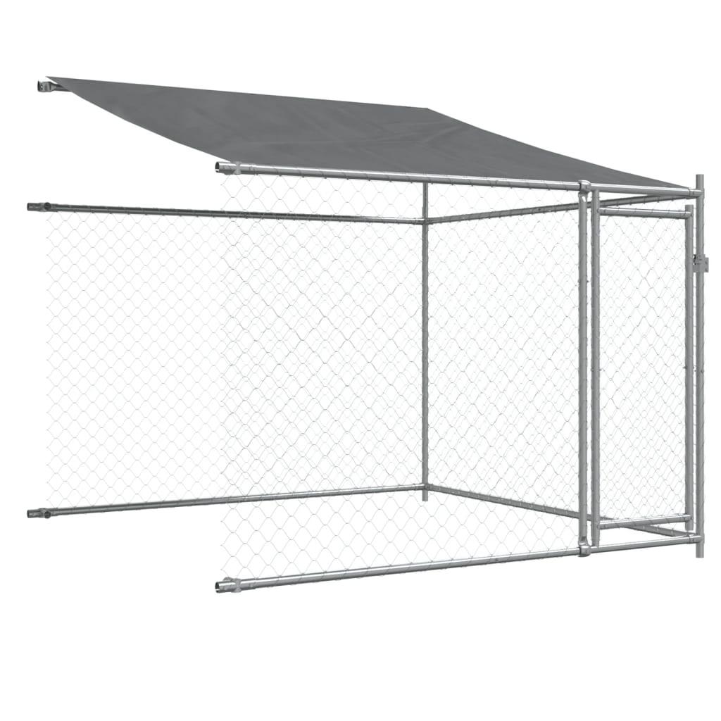 Hundegård med tag og låger 8x2x2 m galvaniseret stål grå