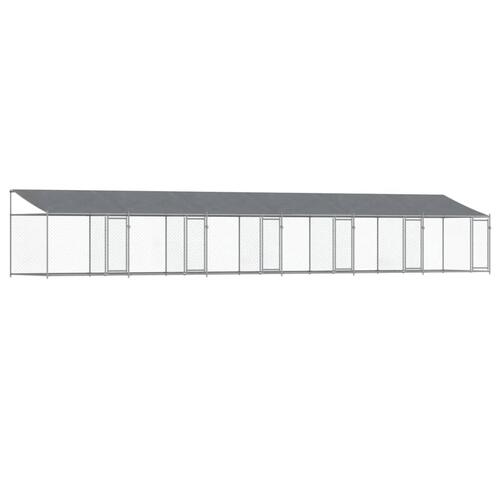 Hundegård med tag og låger 12x2x2 m galvaniseret stål grå