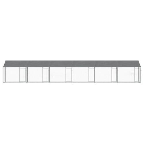 Hundegård med tag og låger 12x2x2 m galvaniseret stål grå