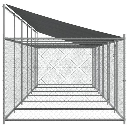 Hundegård med tag og låger 12x2x2 m galvaniseret stål grå