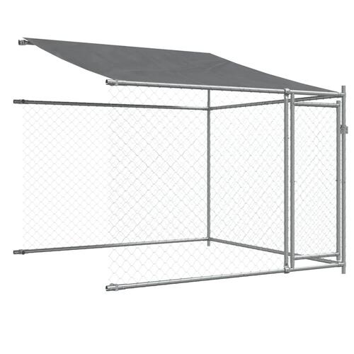 Hundegård med tag og låger 12x2x2 m galvaniseret stål grå
