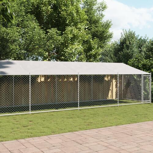 Hundegård med tag og låge 10x2x2 m galvaniseret stål grå