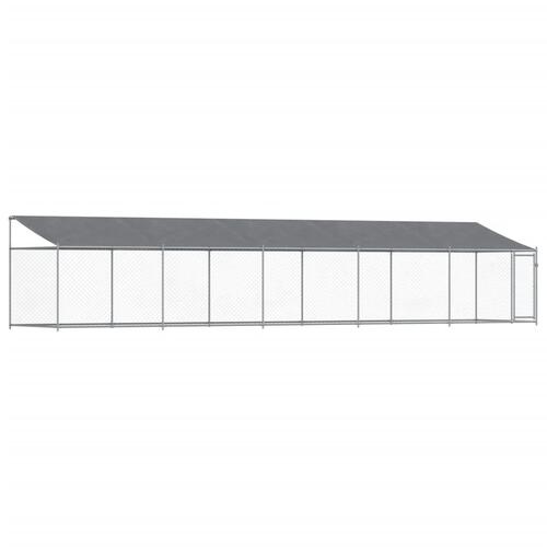 Hundegård med tag og låge 10x2x2 m galvaniseret stål grå