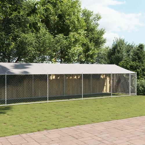 Hundegård med tag og låge 10x2x2 m galvaniseret stål grå