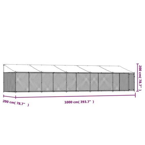 Hundegård med tag og låge 10x2x2 m galvaniseret stål grå