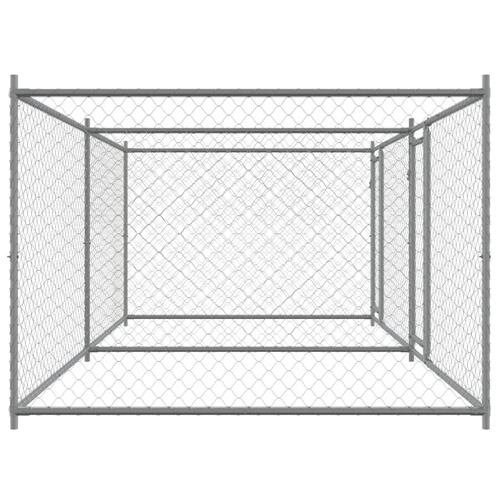 Hundegård med låge 4x2x1,5 m galvaniseret stål grå