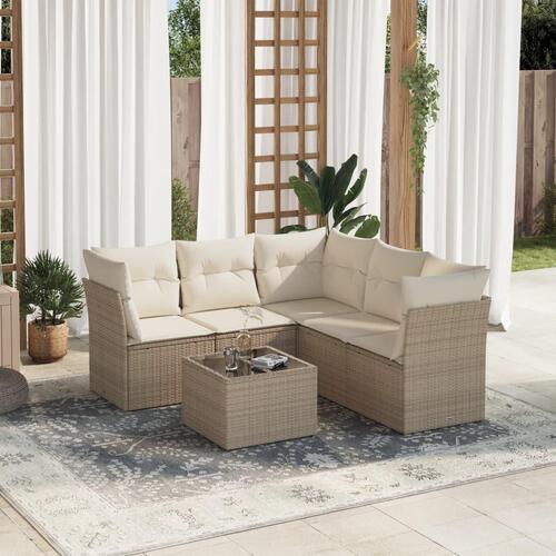 Sofasæt til haven 6 dele med hynder polyrattan beige