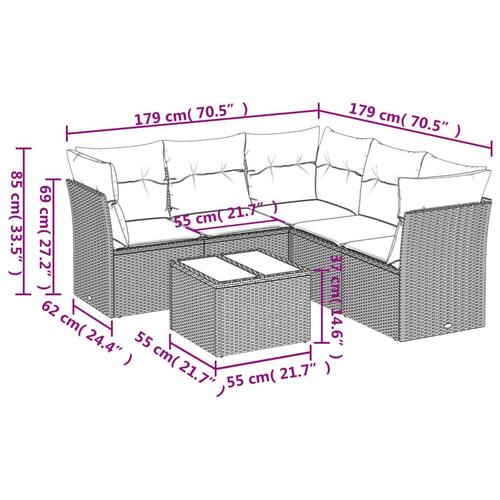 Sofasæt til haven 6 dele med hynder polyrattan beige