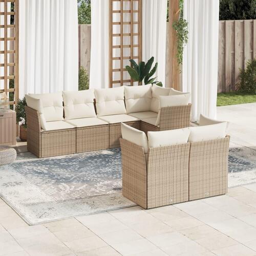 Sofasæt til haven 7 dele med hynder polyrattan beige