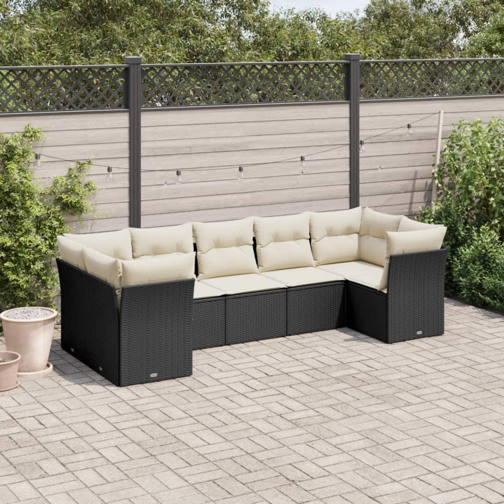 Sofasæt til haven 7 dele med hynder polyrattan sort