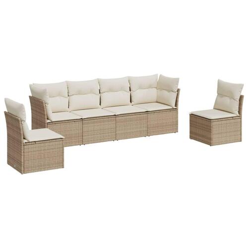 Sofasæt til haven 6 dele med hynder polyrattan beige