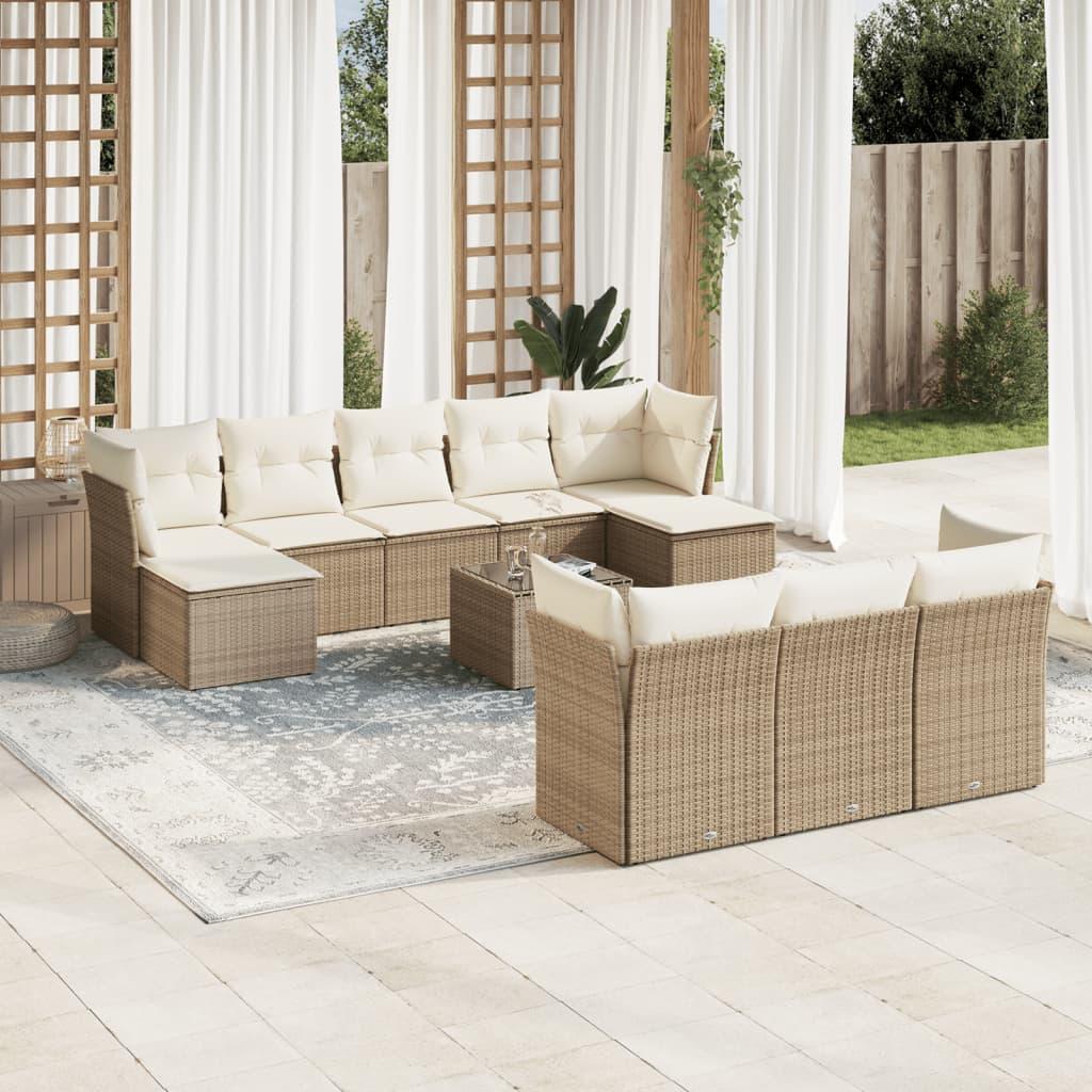 Sofasæt til haven 11 dele med hynder polyrattan beige billede