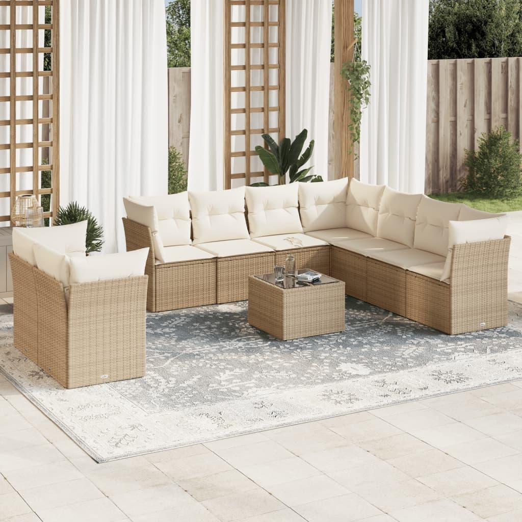 Sofasæt til haven 10 dele med hynder polyrattan beige