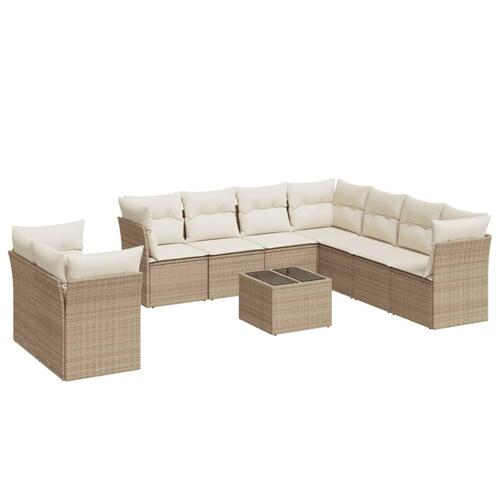 Sofasæt til haven 10 dele med hynder polyrattan beige