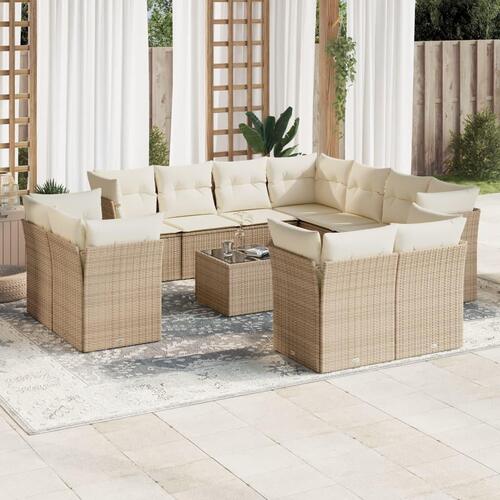 Sofasæt til haven 12 dele med hynder polyrattan beige