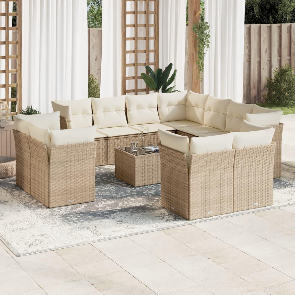 Sofasæt til haven 12 dele med hynder polyrattan beige