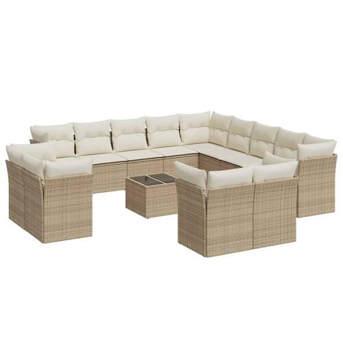 Sofasæt til haven 14 dele med hynder polyrattan beige