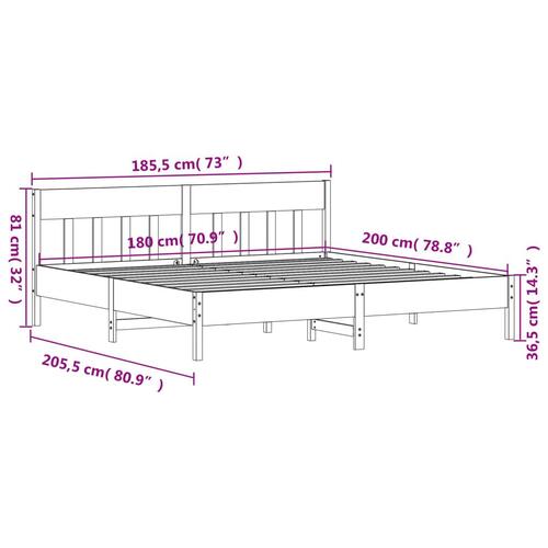 Sengeramme uden madras 180x200 cm massivt fyrretræ