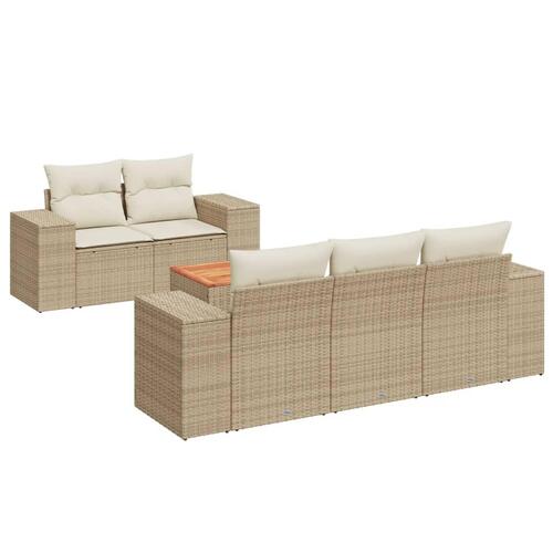 Sofasæt til haven 6 dele med hynder polyrattan beige
