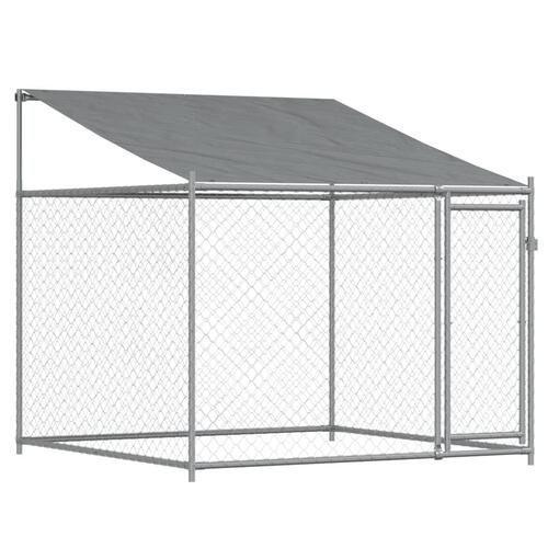 Hundegård med tag og låge 2x2x2 m galvaniseret stål grå